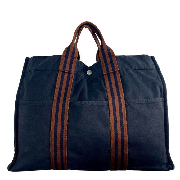 Hermes Handbags - Hermès Women's Navy Blue Brown Stripe Fourre-Tout Tote One Size